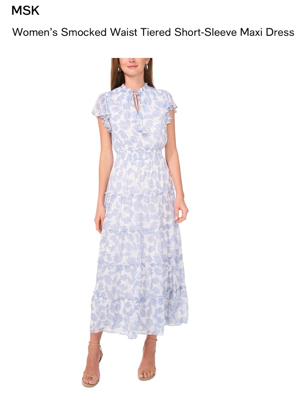 MSK Light Blue Floral Smocked-Waist Tiered Maxi Dress